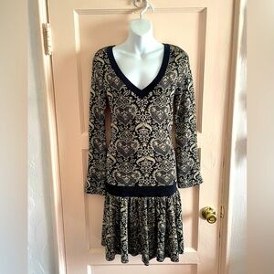 Betsey Johnson gold and black heart pattern knit dress. Size small
